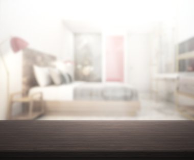 Masa üstü ve bulanıklık arka planda yatak odası