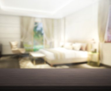 Masa üstü ve bulanıklık arka planda yatak odası