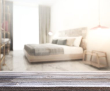 Masa üstü ve bulanıklık arka planda yatak odası