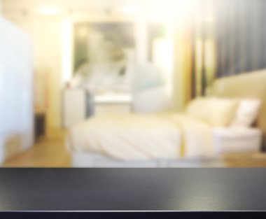 Masa üstü ve bulanıklık arka planda yatak odası