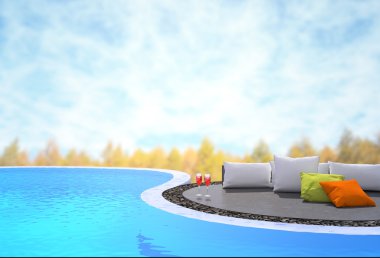 Yüzme Havuzu ve Teras, doğa arka plan bulanıklık