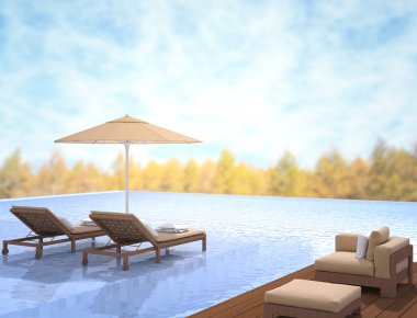 Yüzme Havuzu ve Teras, doğa arka plan bulanıklık