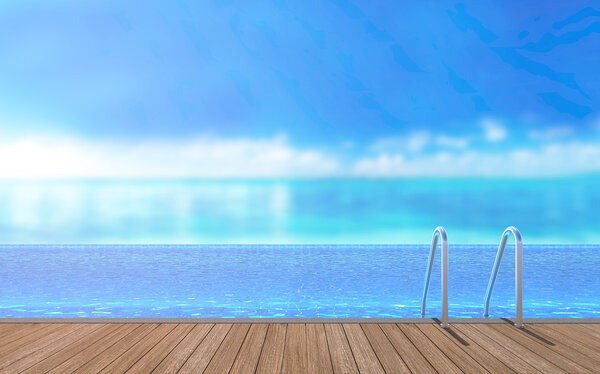 Swimming Pool And Terrace Of Blur Nature Background