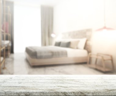 Masa üstü ve bulanıklık arka planda yatak odası