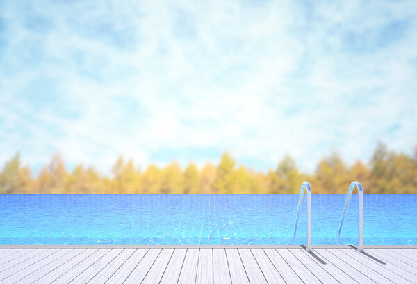 Swimming Pool And Terrace Of Blur Nature Background