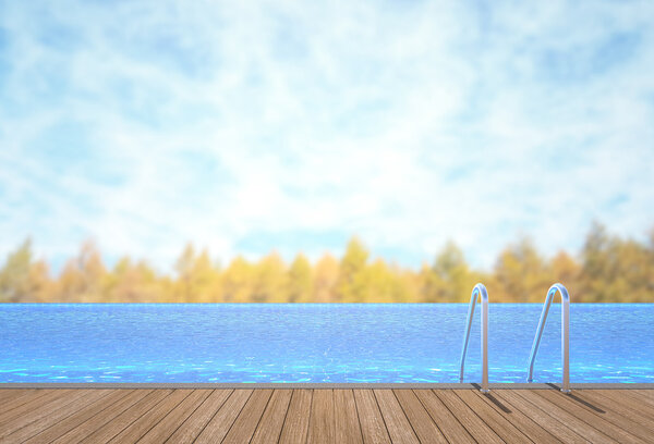 Swimming Pool And Terrace Of Blur Nature Background