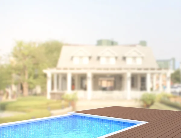 Swimming Pool And Terrace Of Blur Exterior Background — Stock Photo, Image