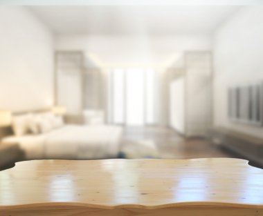 Masa üstü ve bulanıklık arka planda yatak odası