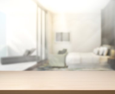 Masa üstü ve bulanıklık arka planda yatak odası