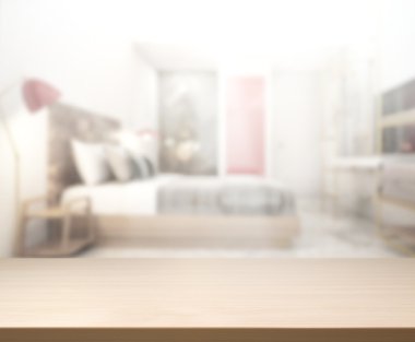 Masa üstü ve bulanıklık arka planda yatak odası