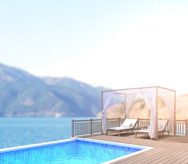 Yüzme Havuzu ve Teras, doğa arka plan bulanıklık