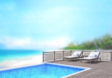 Yüzme Havuzu ve Teras, doğa arka plan bulanıklık