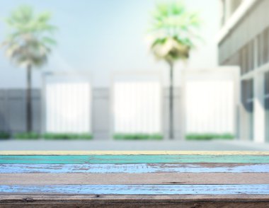 Top masa ve bina, arka plan bulanıklık