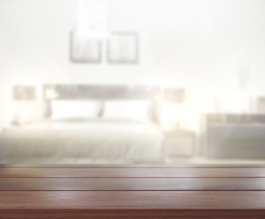Masa üstü ve bulanıklık arka planda yatak odası