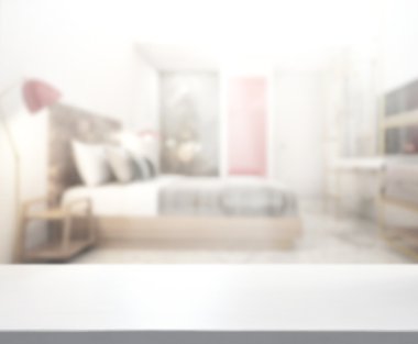 Masa üstü ve bulanıklık arka planda yatak odası