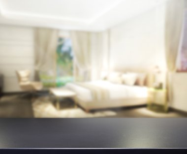 Masa üstü ve bulanıklık arka planda yatak odası