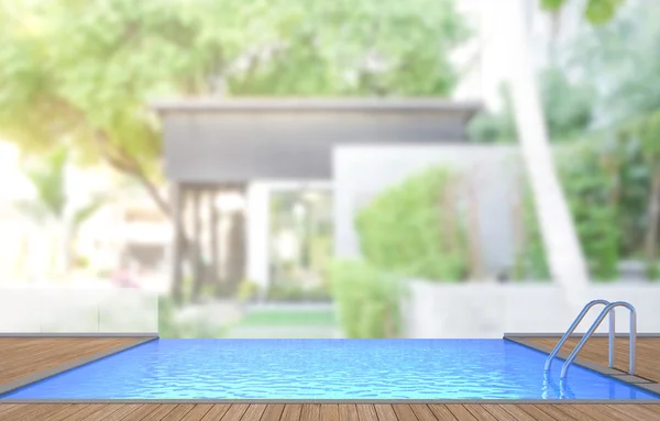 Zwembad en terras van exterieur achtergrond wazig — Stockfoto