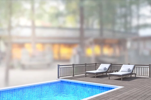 Swimmingpool und Terrasse mit verschwommenem Außenhintergrund — Stockfoto