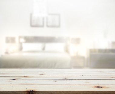 Masa üstü ve bulanıklık arka planda yatak odası