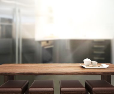 Masa üstü ve arka plan bulanıklık mutfak Oda