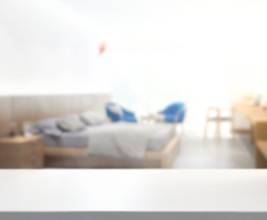 Masa üstü ve bulanıklık arka planda yatak odası