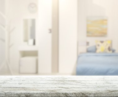 Masa üstü ve bulanıklık arka planda yatak odası