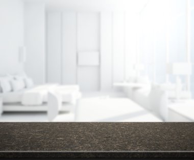 Masa üstü ve bulanıklık arka planda yatak odası