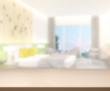 Masa üstü ve bulanıklık arka planda yatak odası