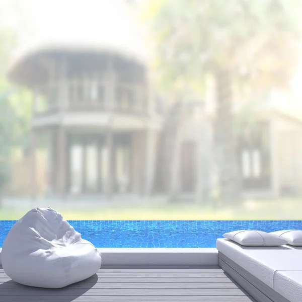 Swimming Pool And Terrace Of Blur Exterior Background