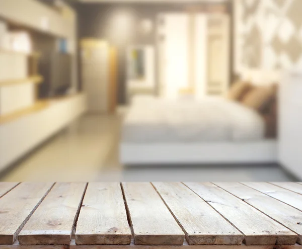 Tafelblad en Blur achtergrond In slaapkamer — Stockfoto
