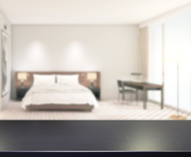 Masa üstü ve bulanıklık arka planda yatak odası