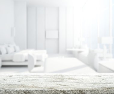 Masa üstü ve bulanıklık arka planda yatak odası