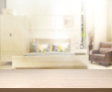 Masa üstü ve bulanıklık arka planda yatak odası