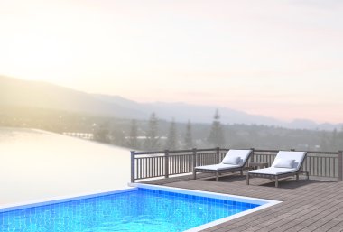 Yüzme Havuzu ve Teras, doğa arka plan bulanıklık