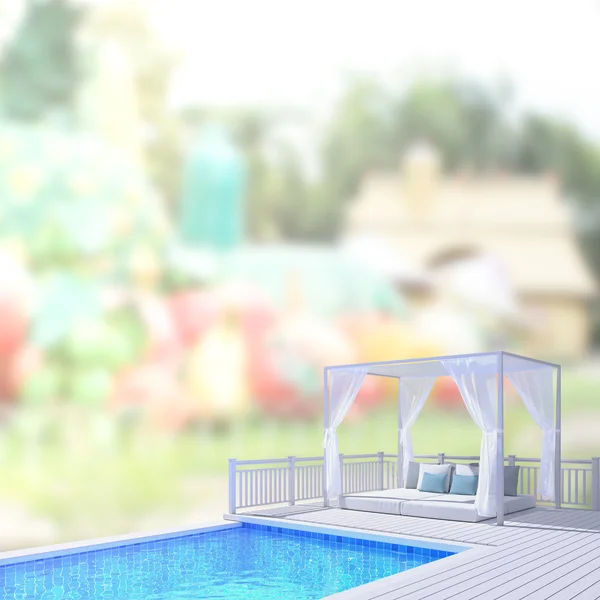 游泳池和露台的模糊外部背景 — 图库照片