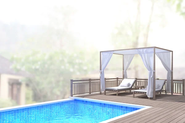 Swimming Pool And Terrace Of Blur Exterior Background