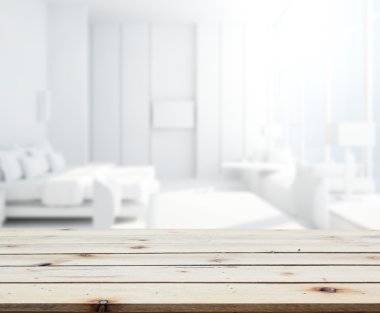 Masa üstü ve bulanıklık arka planda yatak odası