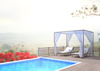 Yüzme Havuzu ve Teras, doğa arka plan bulanıklık