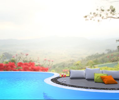 Yüzme Havuzu ve Teras, doğa arka plan bulanıklık