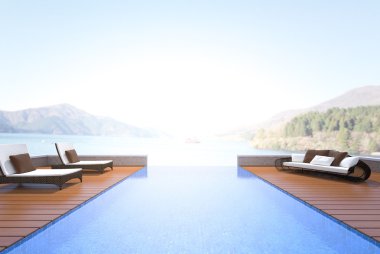 Yüzme Havuzu ve Teras, doğa arka plan bulanıklık