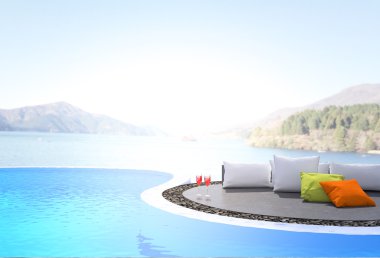 Yüzme Havuzu ve Teras, doğa arka plan bulanıklık