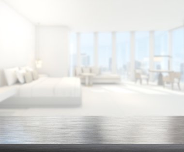 Masa üstü ve bulanıklık arka planda yatak odası