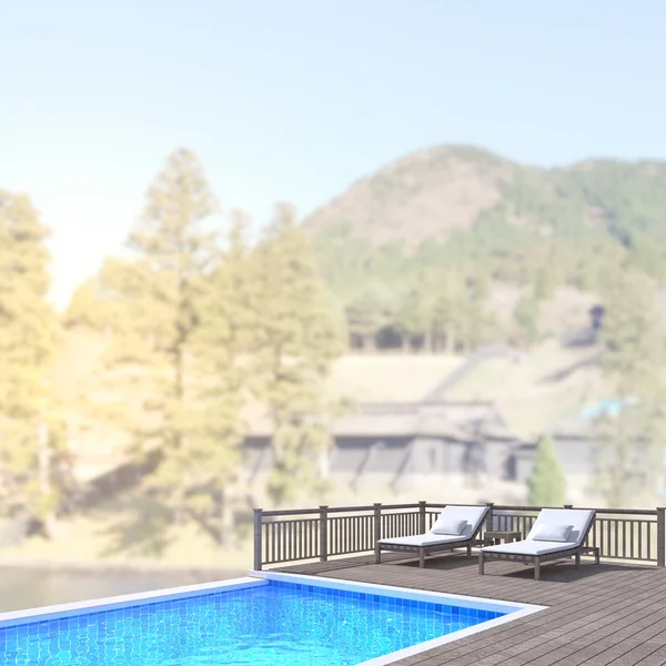 游泳池和露台的模糊自然背景 — 图库照片