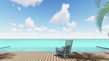 Yüzme havuzunun yanında sallanan sandalye, deniz mavisi arka plan