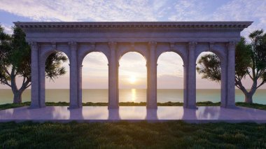 3D görüntüleme Deniz arka planlı Pavilion