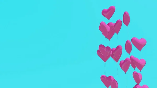 Vykreslování Růžová Srdce Balón Pastelově Modrém Pozadí Láska Koncept — Stock fotografie