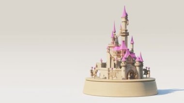 Ahşap kale müzik kutusu mutlu konsept, 3D yorumlama