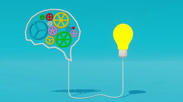 Rendering Brain Mechanism Gear Idea Bulb — Stockfoto