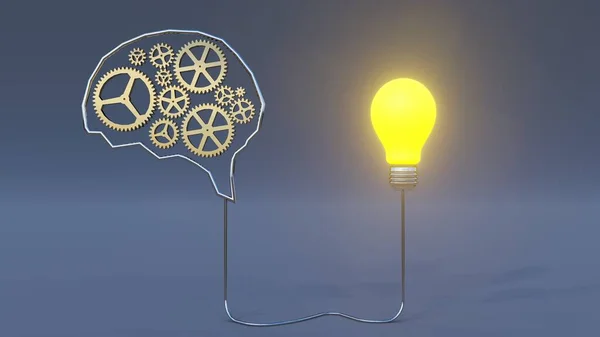 Rendering Brain Mechanism Gear Idea Bulb — Stockfoto