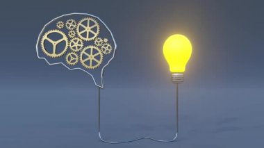 3d rendering, Brain mechanism and gear with idea bulb